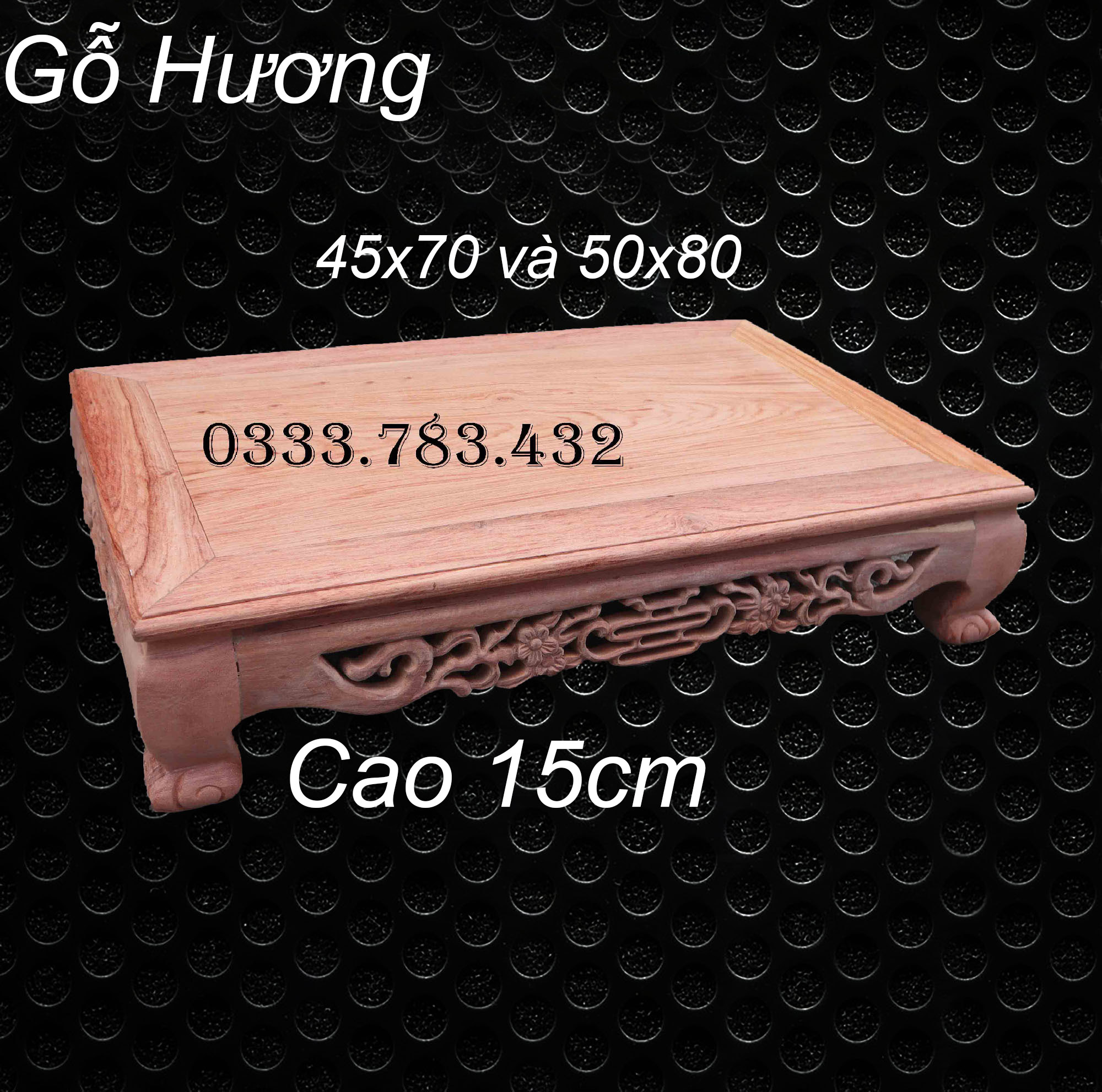 Bàn osin gỗ hương phòng khách cỡ lớn chiện mai cao 15cm