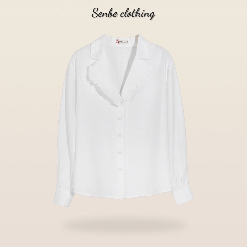 Áo cổ sơ mi tay phồng dài - trắng