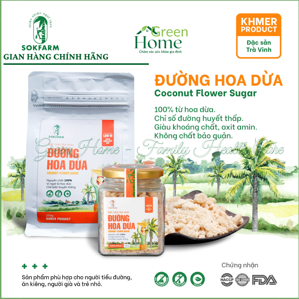 Đường hoa dừa Sokfarm, đường ăn kiêng, đường cho người tiểu đường, bổ sung điện giải, tăng cường đề kháng