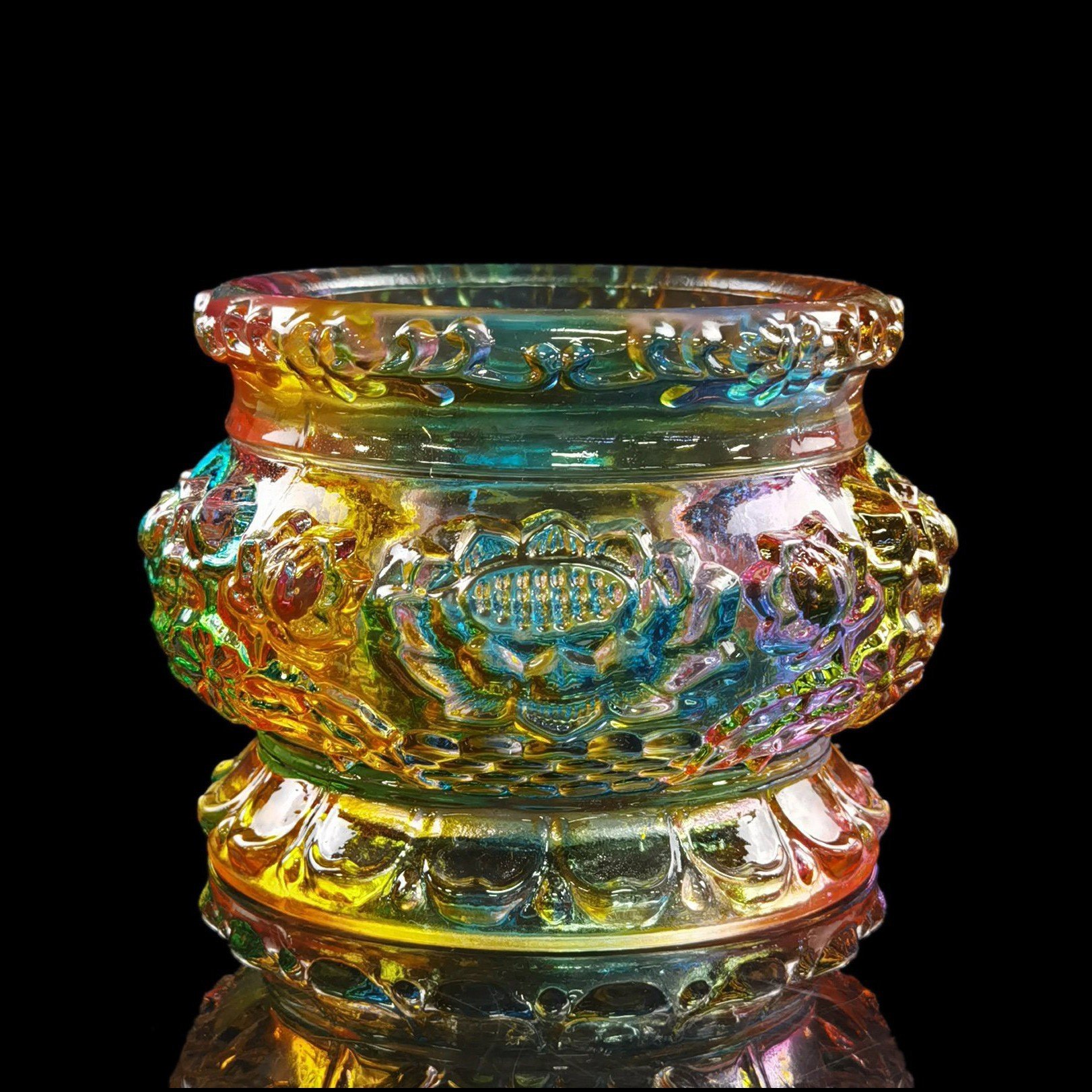 Bộ Thờ Cúng Bình , Lư , Dĩa, Chun , màu 7 màu pha lê Cao Cấp - Phật Giáo Tường Thuận