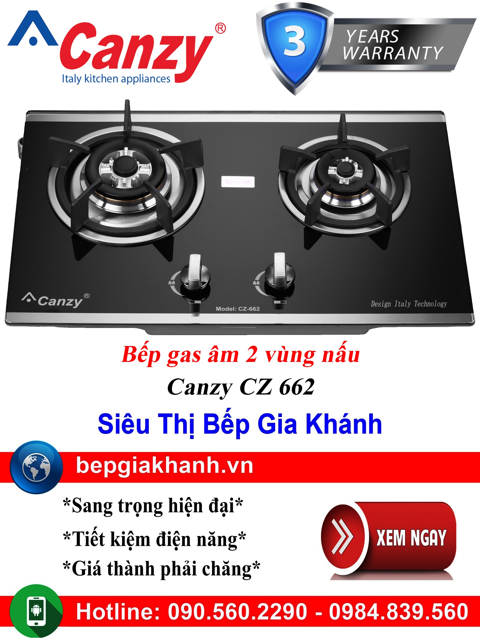 Bếp gas âm 2 vùng nấu Canzy CZ 662, bếp gas, bếp gas đôi, bếp gas đơn, bếp gas âm, bếp ga, bếp ga đôi, bếp ga đơn, bếp ga âm, bep ga, bep gas