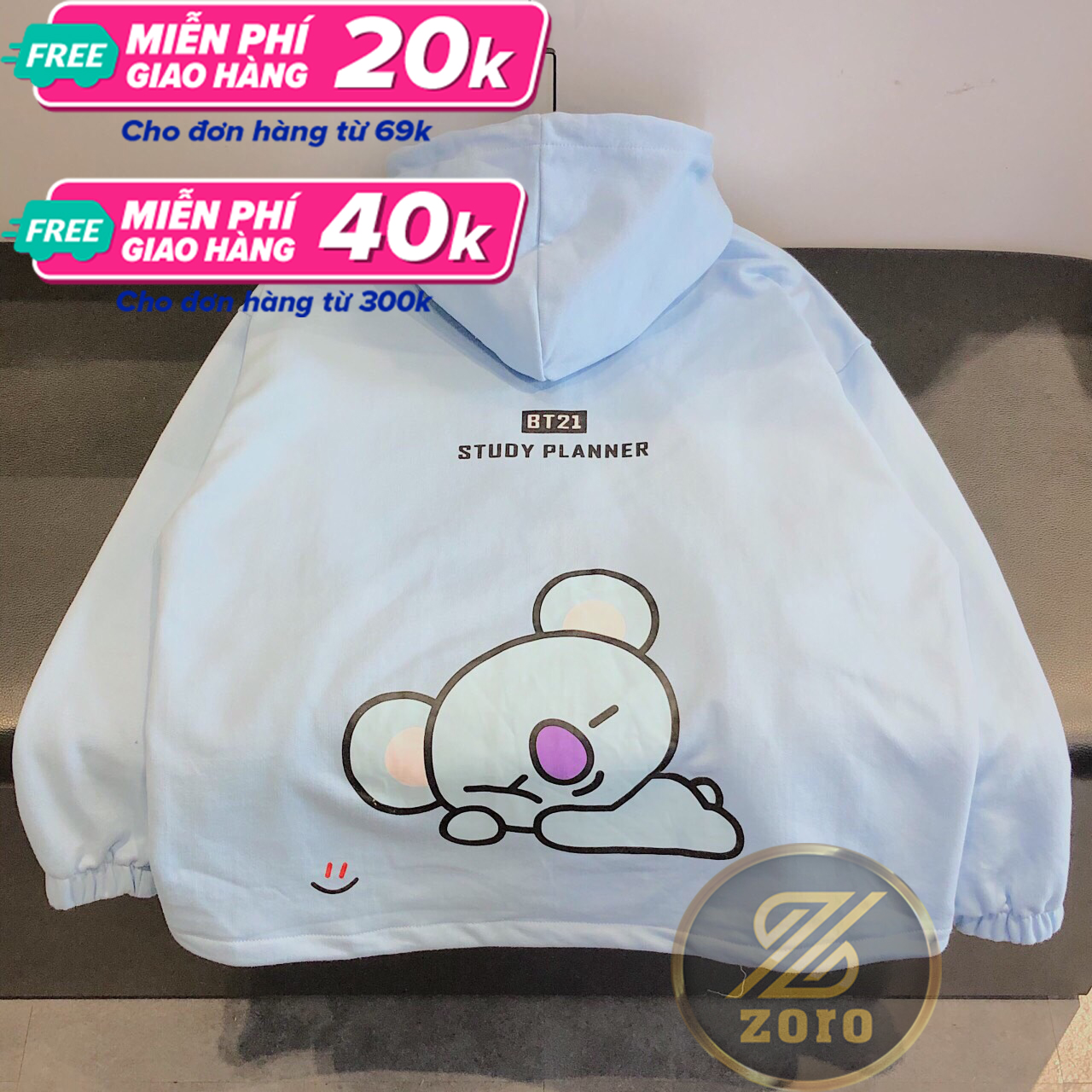 [FREESHIP] Áo Hoodie, ÁO KHOÁC HOODIE NỈ NAM NỮ FORM RỘNG 2 LỚP MỀM MỊN THU ĐÔNG BT21 GẤU HOẠT HÌNH - MS480