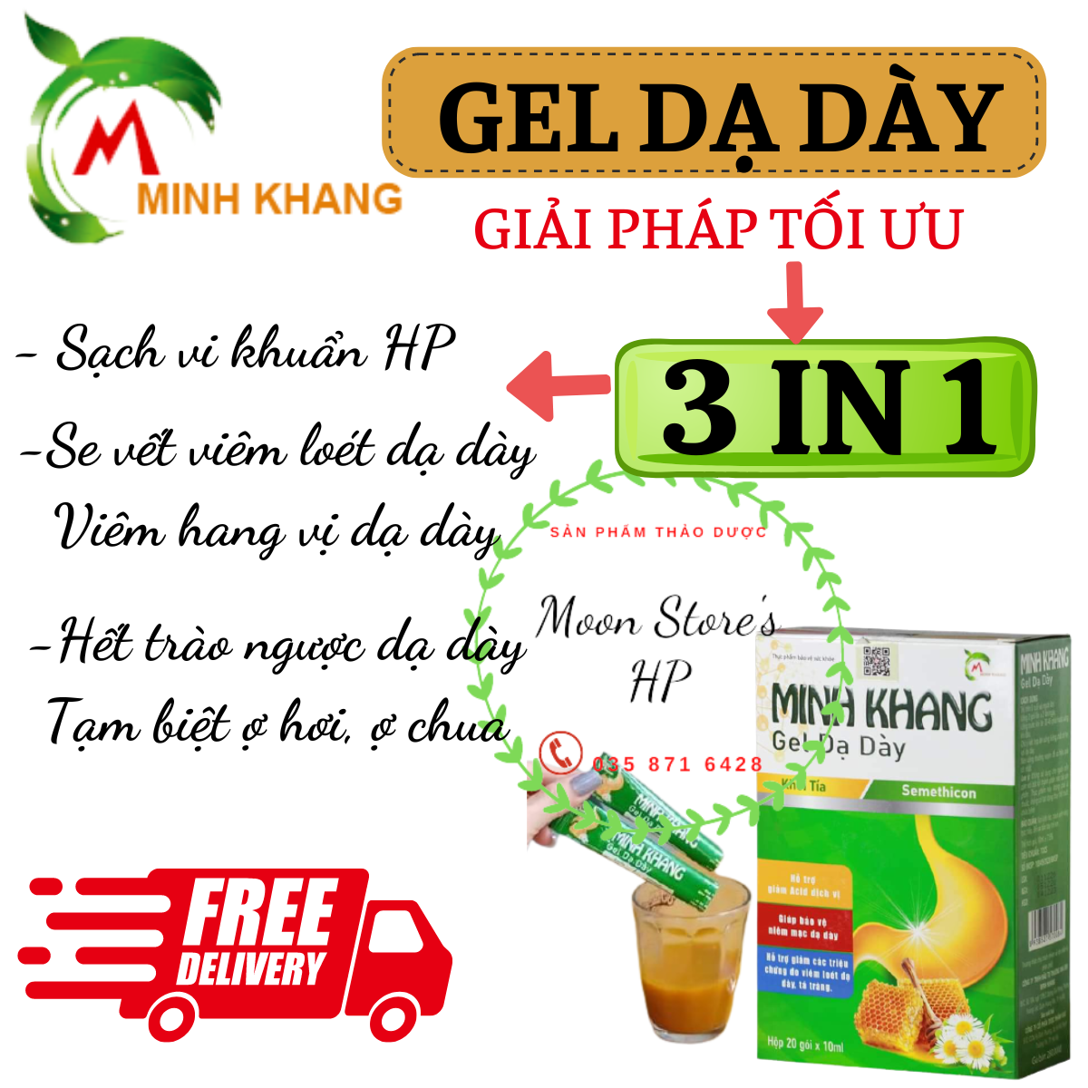 Gel dạ dày minh khang - sạch vi khuẩn hp, hết đầy bụng, ợ hơi, ợ chua, đau thượng vị, trào ngược dạ dày, viêm loét dạ dày