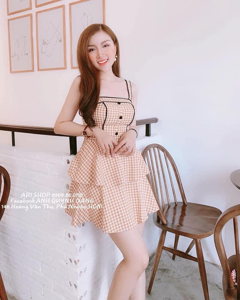 Đầm tầng caro hai dây dễ thương Beeky Clothing