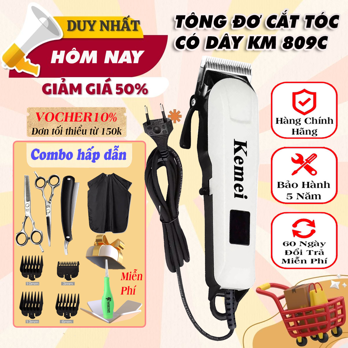 Tông đơ cắt tóc nam KEMEI 809C Tông đơ cắt tóc có dây chuyên nghiệp Tăng đơ hớt tóc loại tốt Tông đơ cắt tóc trẻ em người lớn dùng cho cả salon máy khỏe siêu bền