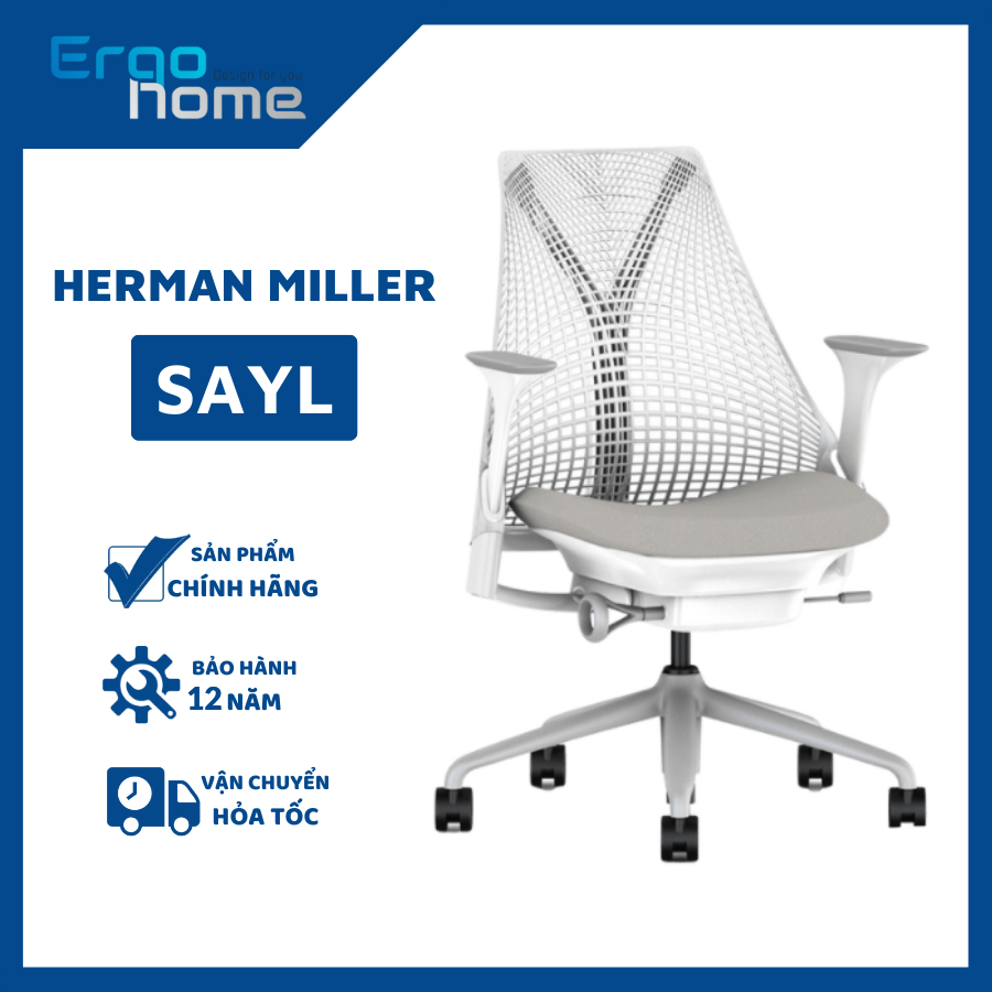 Ghế làm việc công thái học Herman Miller SayL -  Ghế xoay văn phòng hàng xách tay, bảo vệ cột sống, đệm ngồi êm ái, bảo hành 12 năm - ERGOHOME