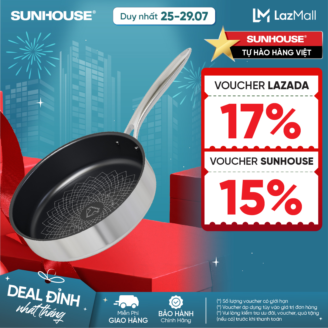  Chảo Inox chống dính 3 lớp ULTRA TITANIUM SUNHOUSE STI18M - STI22M - STI26M - Dùng được với mọi loại bếp - Không chứa PFOA - Đa dạng kích thước - Hàng chính hãng 
