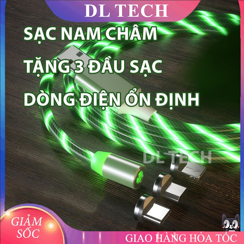 Dây Cáp Sạc Nam Châm Phát sáng Xoay 360 Độ, Từ Tính Hit Mạnh, cáp sạc đèn LED DL Tech