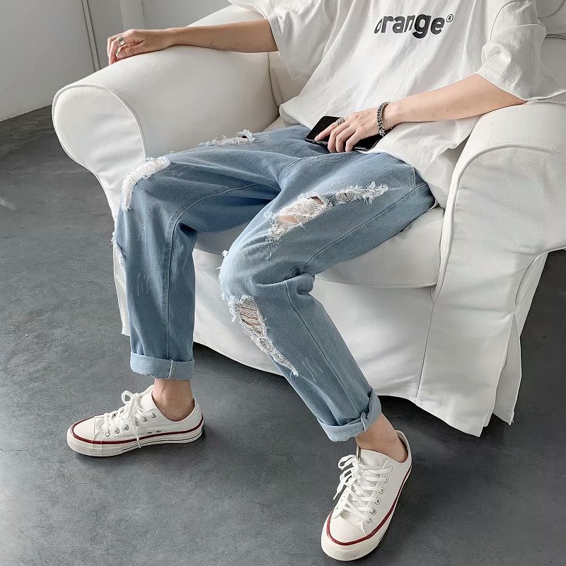 Quần Jean Rách Baggy Cạp Chun, Phong Cách, Thời Trang, Thoải Mái Form Unisex