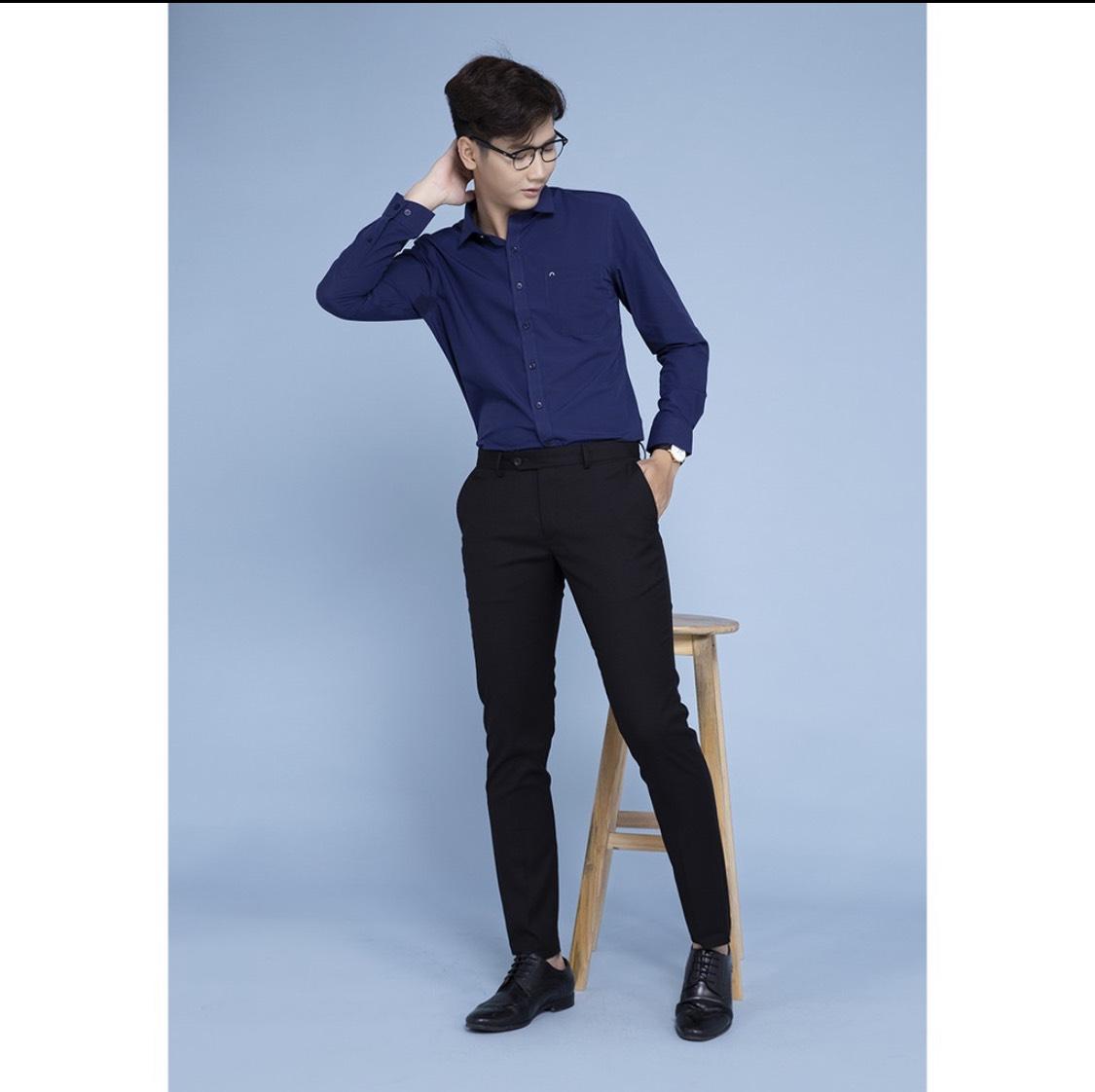 OWEN - Quần âu nam màu ĐEN  dáng slimfit (dáng ôm) chất polyester Có cạp tăng đơ co dãn thoải mái 220509