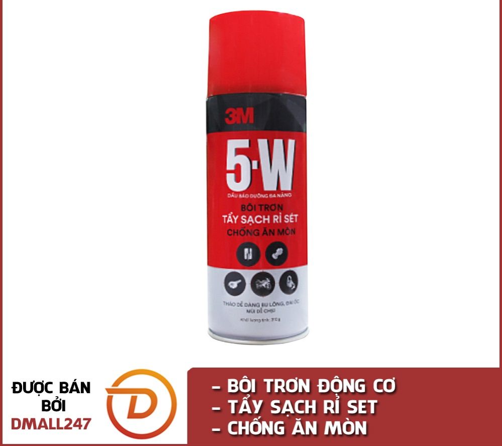 Chai xịt tẩy rửa, bôi trơn và chống rỉ sét 310g 3M 5W - Tẩy sét, bôi trơn các loại ổ khóa, khe cửa lùa, đẩy nước ra khỏi ổ khóa xe, bugi, công tắc ôtô xe máy sau khi rửa xe, ngập nước