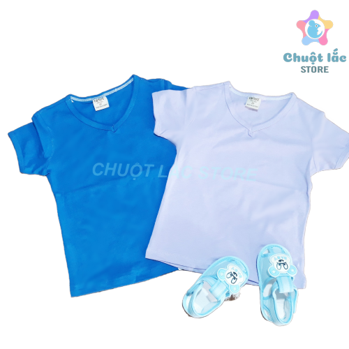 [HCM]Combo 2 áo thun trơn basic áo thun cổ tim cho bé trai và bé gái chất liệu cotton 4 chiều mềm mại hút mồ hôi cho bé từ 8kg đến 18kg (màu ngẫu nhiên theo giới tính)