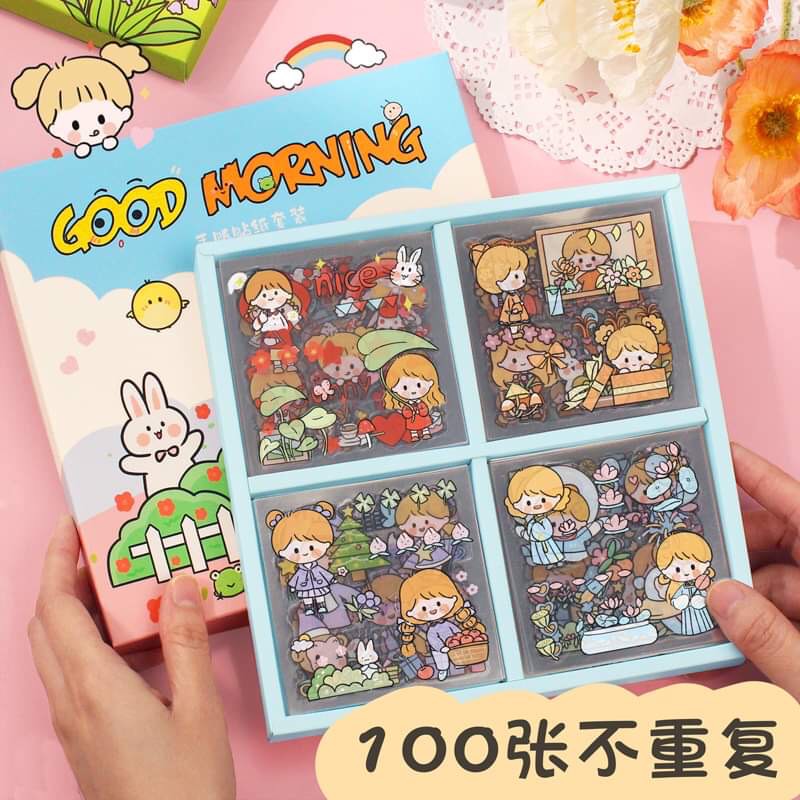 Hộp 100 tấm sticker siêu cute gần 1000 hình dán hoạt hình Canarystore54 FULL HỘP