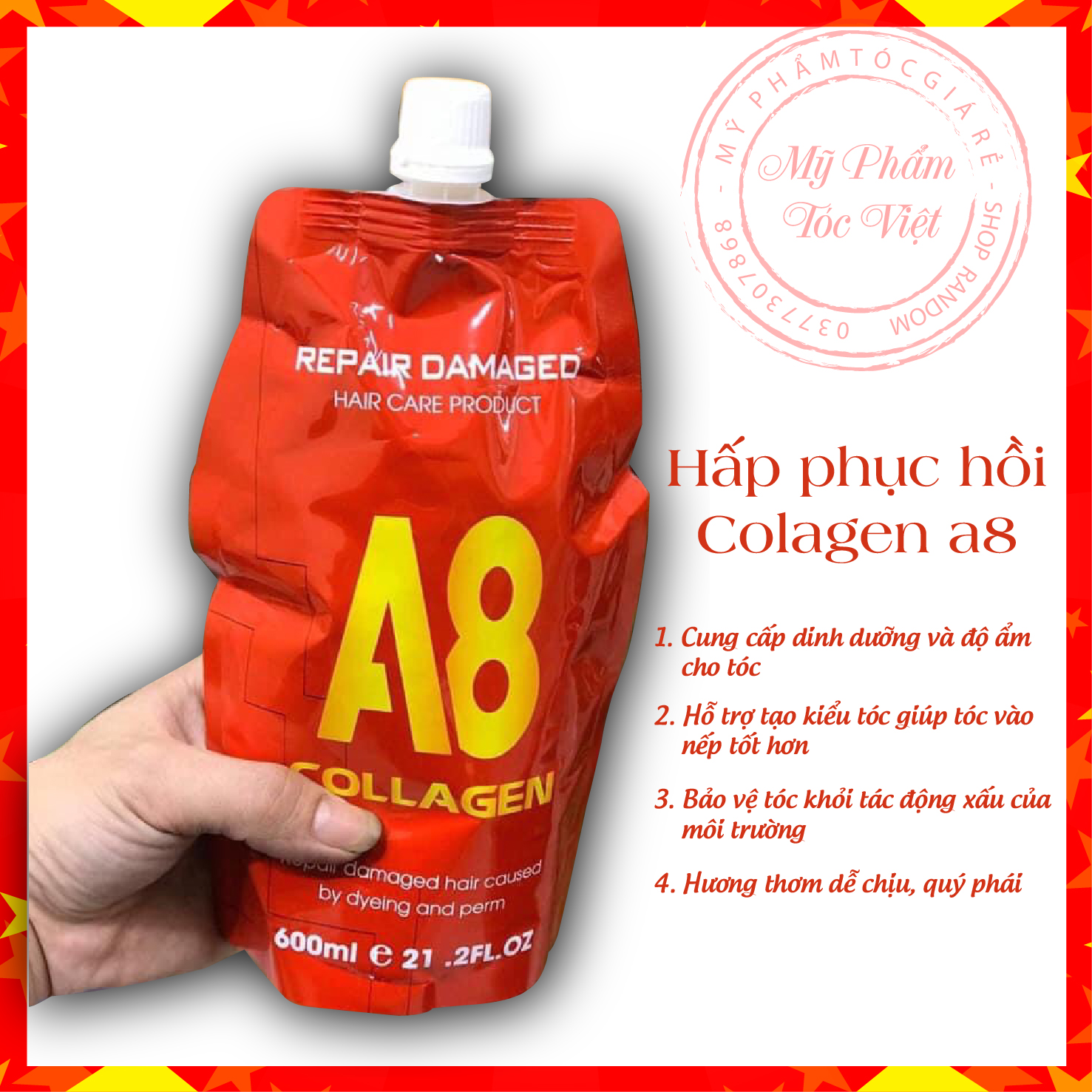 Dầu hấp ủ tóc COLAGEN A8 túi 600ml Xuất xứ Italia phục hồi tóc hư tổn, chẻ ngọn, tóc đã qua hóa chất
