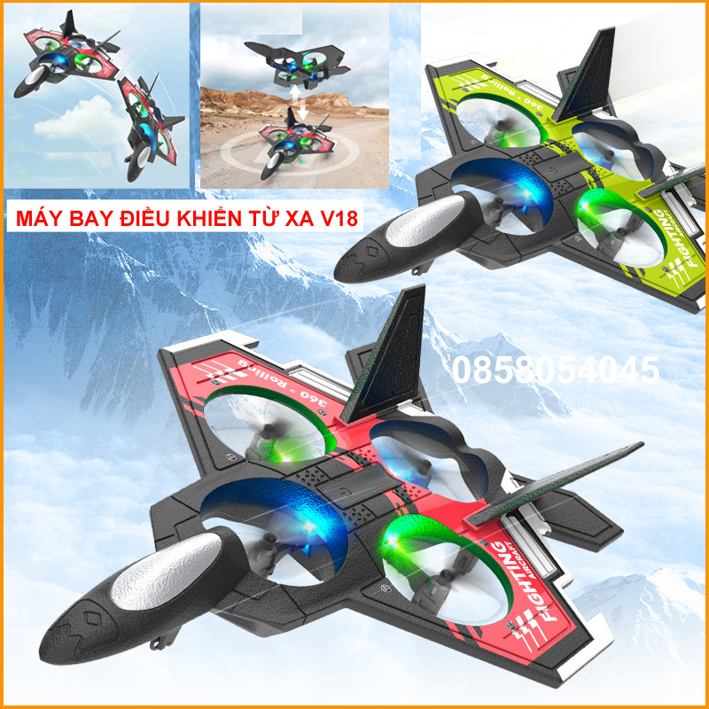 Máy bay điều khiển từ xa V18 🛬 Đồ chơi điều khiển từ xa cho bé - Pin sạc, 4 động cơ bền bỉ, có đèn led ban đêm