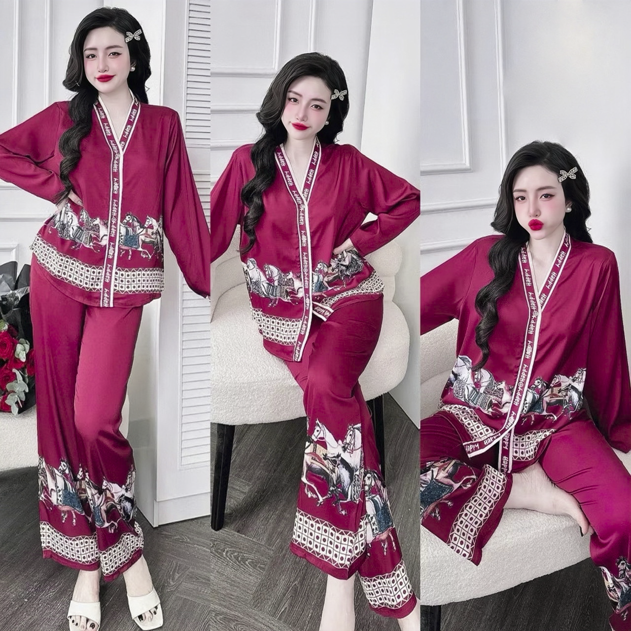 Bộ Đồ Ngủ Pijama Dài Tay AMAKA Set Pijama Dài tay Lụa Latin Cao Cấp mềm mịn P11