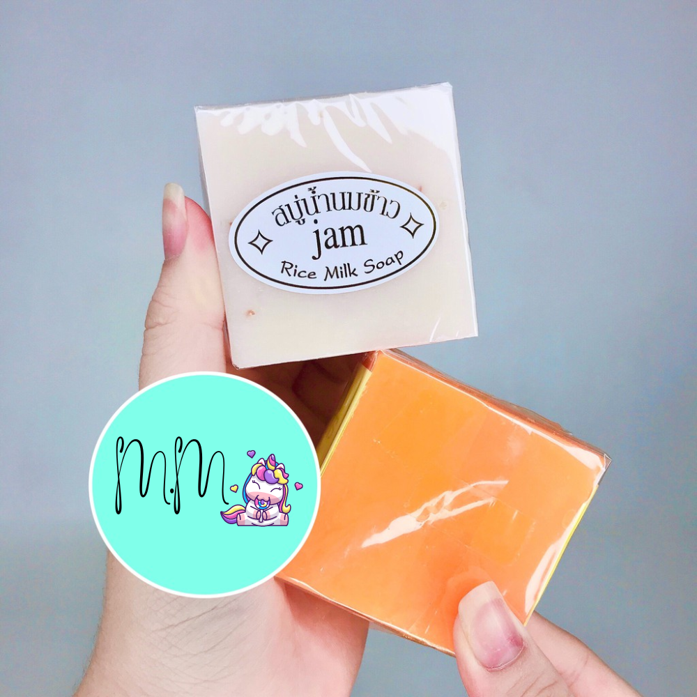 Xà Phòng Cám Gạo Jam Và Cam Nghệ Thái Lan Rice Milk Soap 65g Sáng Da, Mềm Mại, Loại Bỏ Tế Bào Chết, Dầu, Mụn, Thâm Đen Chính Hãng