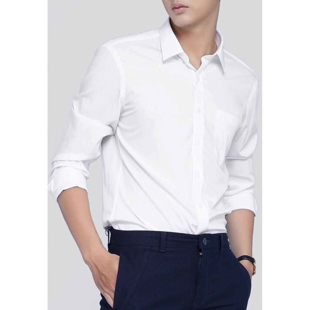 Áo Sơ Mi Nam Trơn Basic Trắng Đen HOANGLONG Cao Cấp Tay Dài Form Đẹp Thoáng Mát