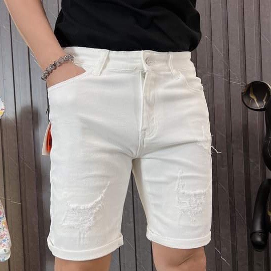 (Có video) Quần short jean nam rách cá tính chất co giãn dày dặn cầm nặng tay mẫu mới