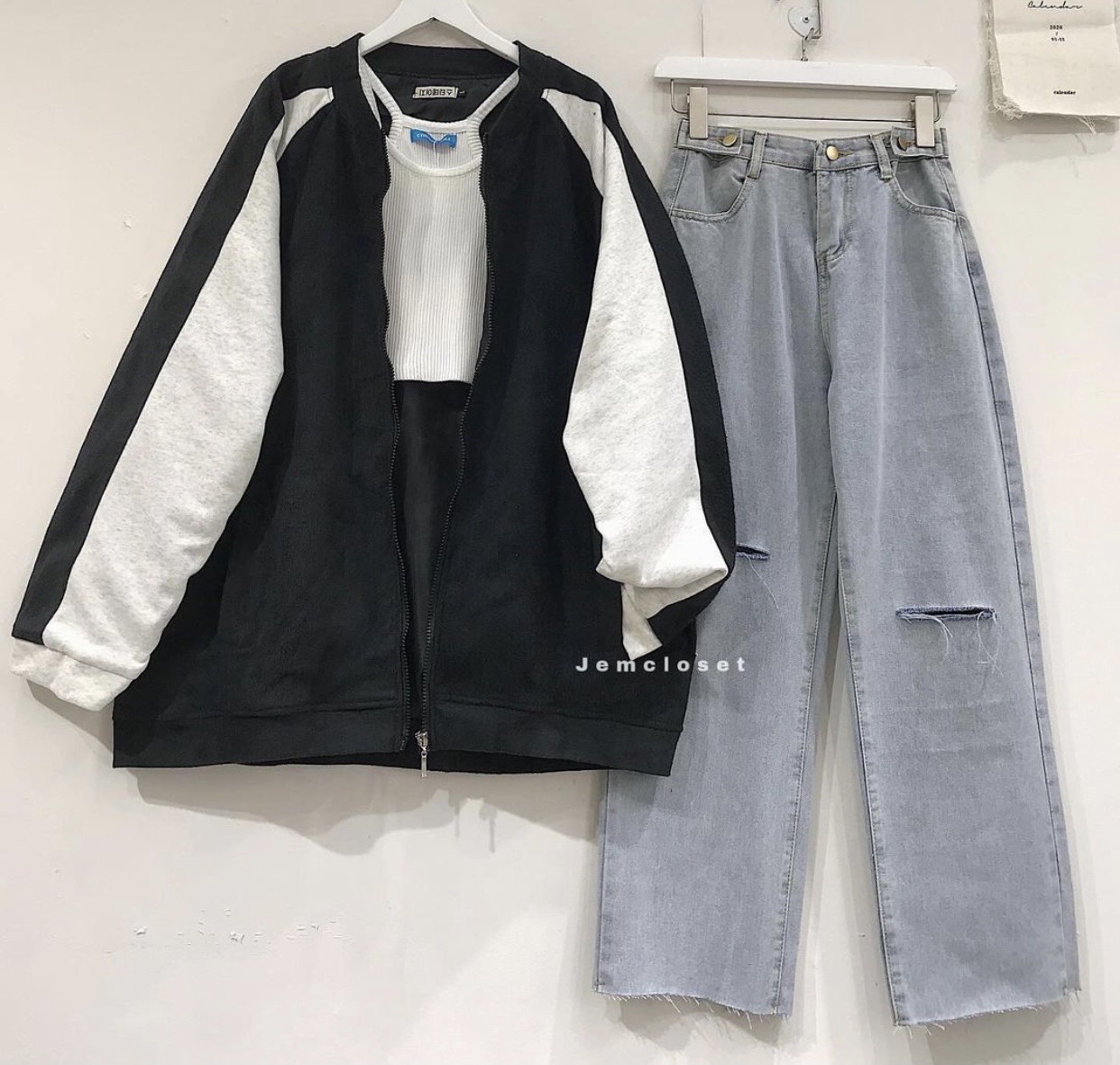 Baggy jeans ống suông đai nút rách pt🌞
