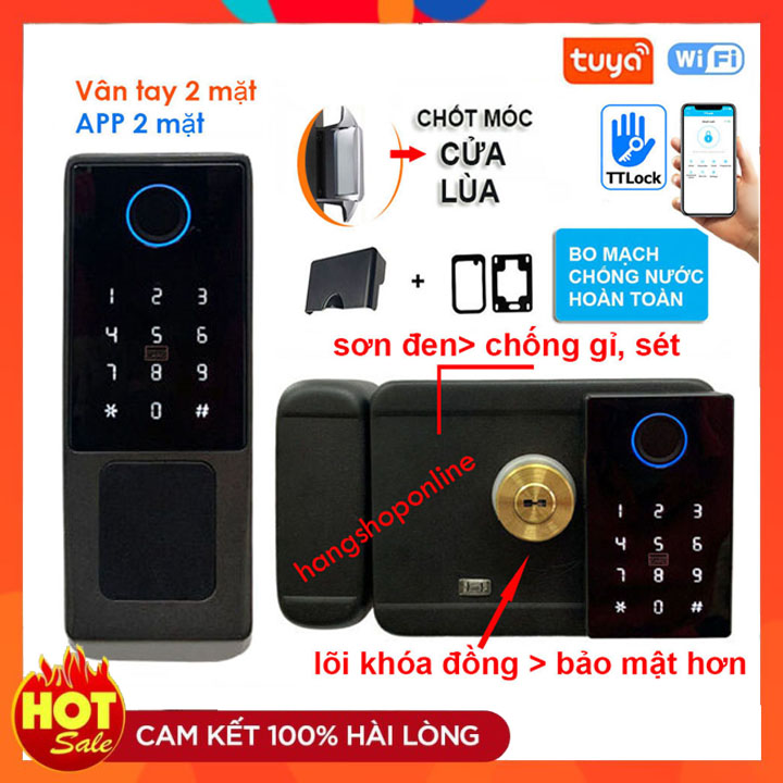 [HCM]Khóa Cổng Vân Tay 2 Mặt Chống Nước Dùng App TUYA/ App TTLOCK Tiếng Việt dễ sử dụng
