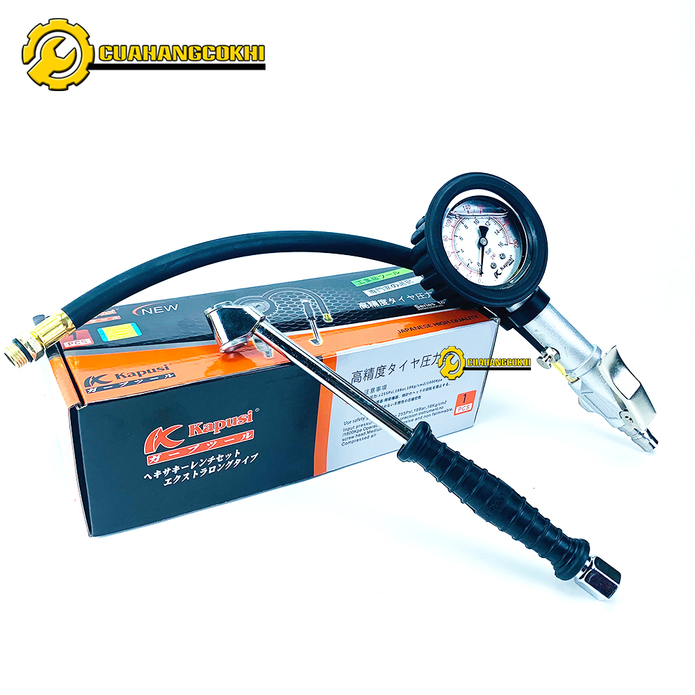 Vòi bơm ô tô khí nén 3 chức năng Kapusi có đồng hồ đo áp suất lốp đầu bơm 2 đầu tiện lợi cho ô tô xe máy xe đạp