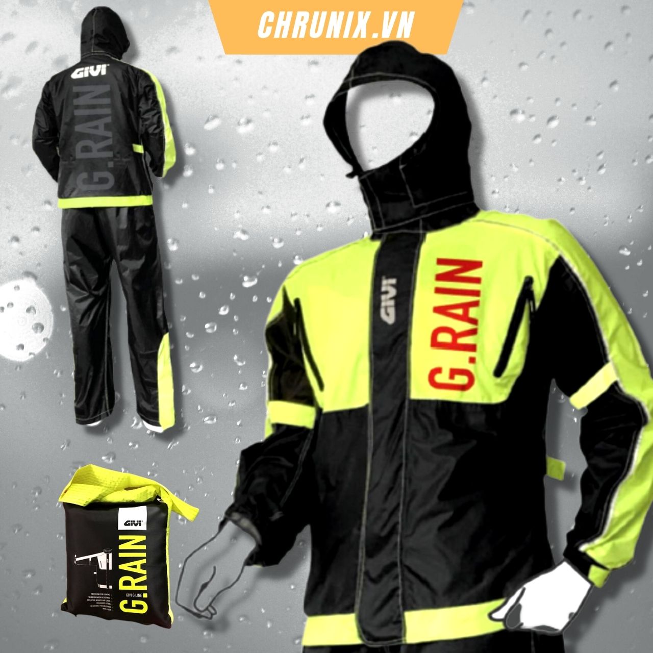 Áo mưa bộ givi g-rain phản quang chống thấm cao chrunix