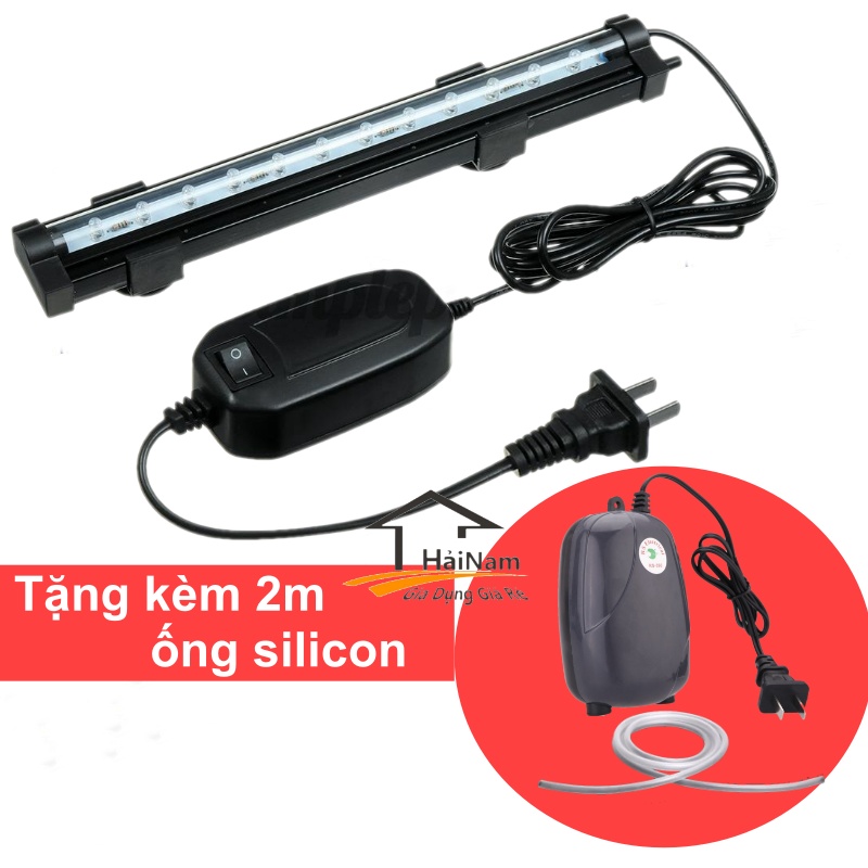 Combo máy sủi oxy+ đèn led đổi màu bề cá 16,26,36,46cm tuỳ chọn có đầu cắm sủi cho hồ cá cảnh