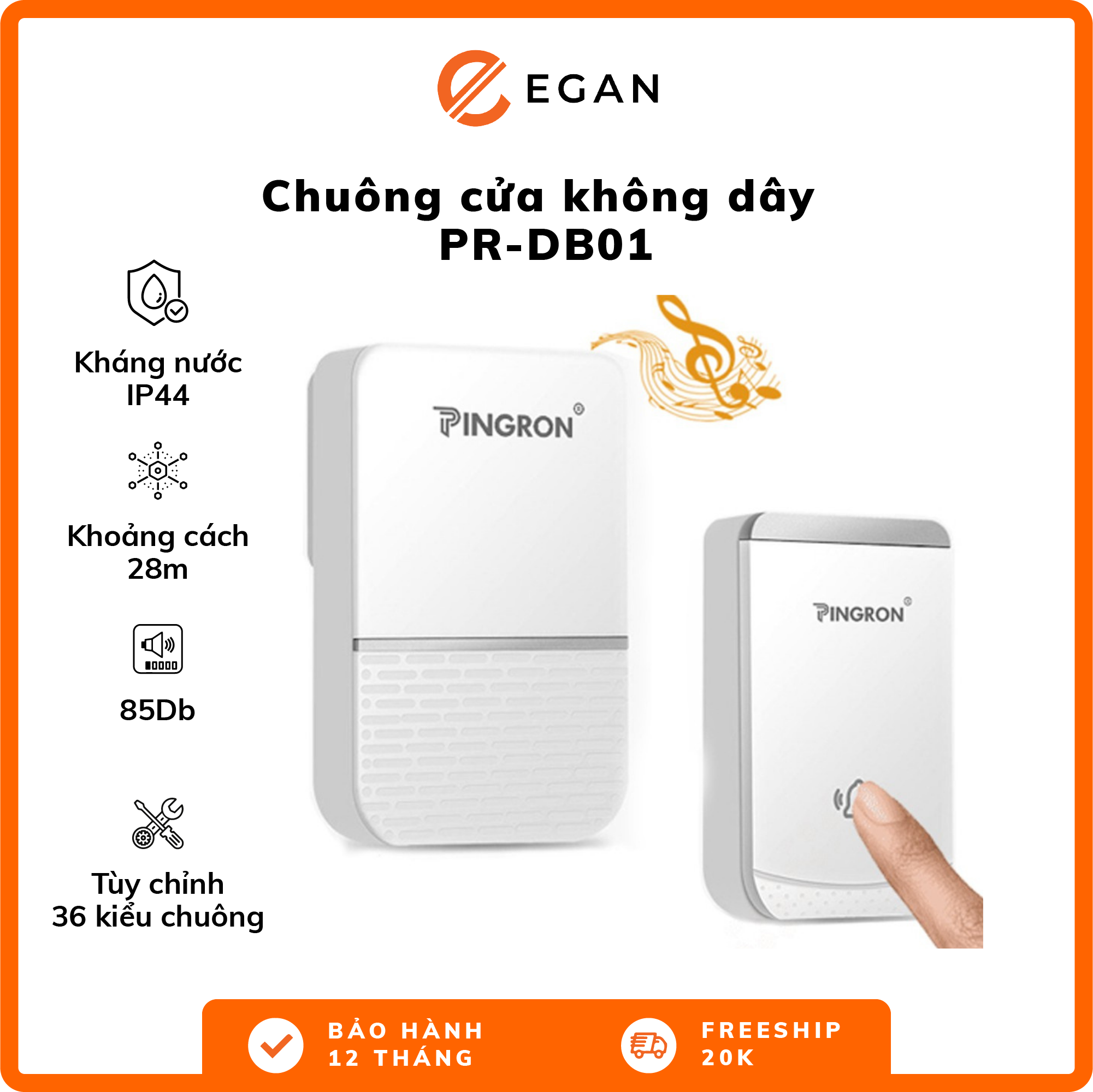 Nút nhấn hoặc chuông báo của BỘ CHUÔNG CỬA KHÔNG DÂY PR-DB01 - Lắp đặt dễ dàng kích thước nhỏ gọn sử dụng pin 23A12V thiết kế sang trọng chống mưa tốt