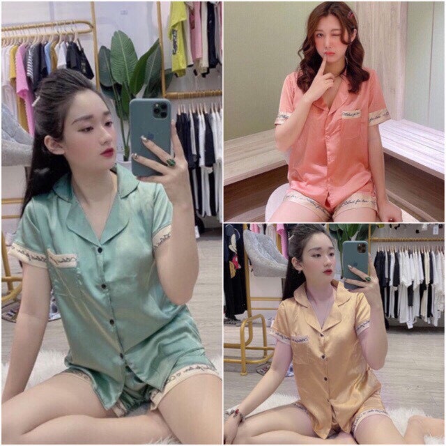 [Bộ Đồ Pijama Lụa Phối Đùi Lụa Chữ Ký Cộc]-❣FREESHIP❣-Vải Đẹp Loại 1-Tay Ngắn Quần Ngắn(.size M dưới 53kg L dưới 60kg).-LP3