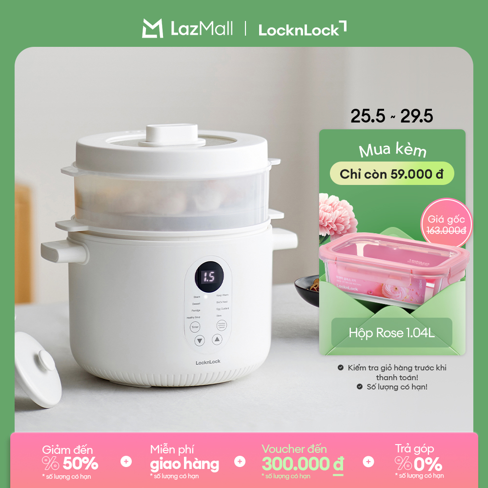 Nồi nấu chậm đa năng LocknLock Multi-function slow cooker EJP164IVY 2.5L - Hàng chính hãng - Bảo hành 2 năm
