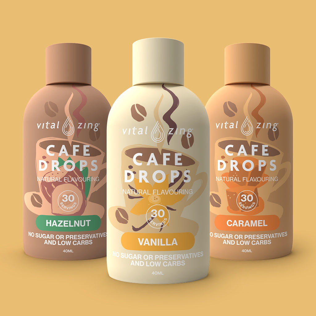 GIỌT CAFE Vital Zing Cafe Drops, HAZELNUT - VANILLA - CARAMEL, KHÔNG ĐƯỜNG - TĂNG HƯƠNG VỊ, 40ml