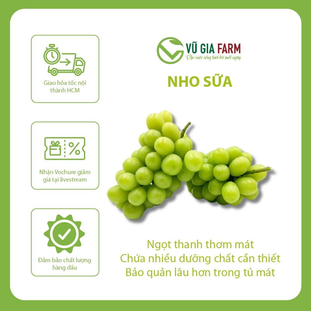 Nho Mẫu Đơn/ Nho Sữa - Ngọt Dịu, Mọng Nước, Không Hạt