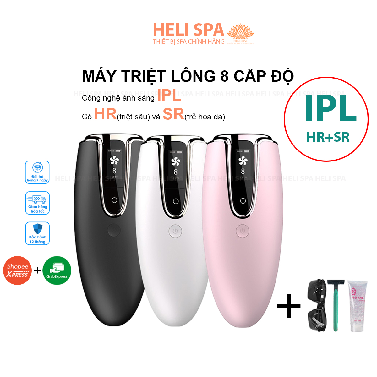 Máy triệt lông tại nhà Pretinum vô hạn xung với 8 cấp độ, Tặng kính, dao cạo, gel lạnh, sách hướng dẫn - bảo hành 12 tháng