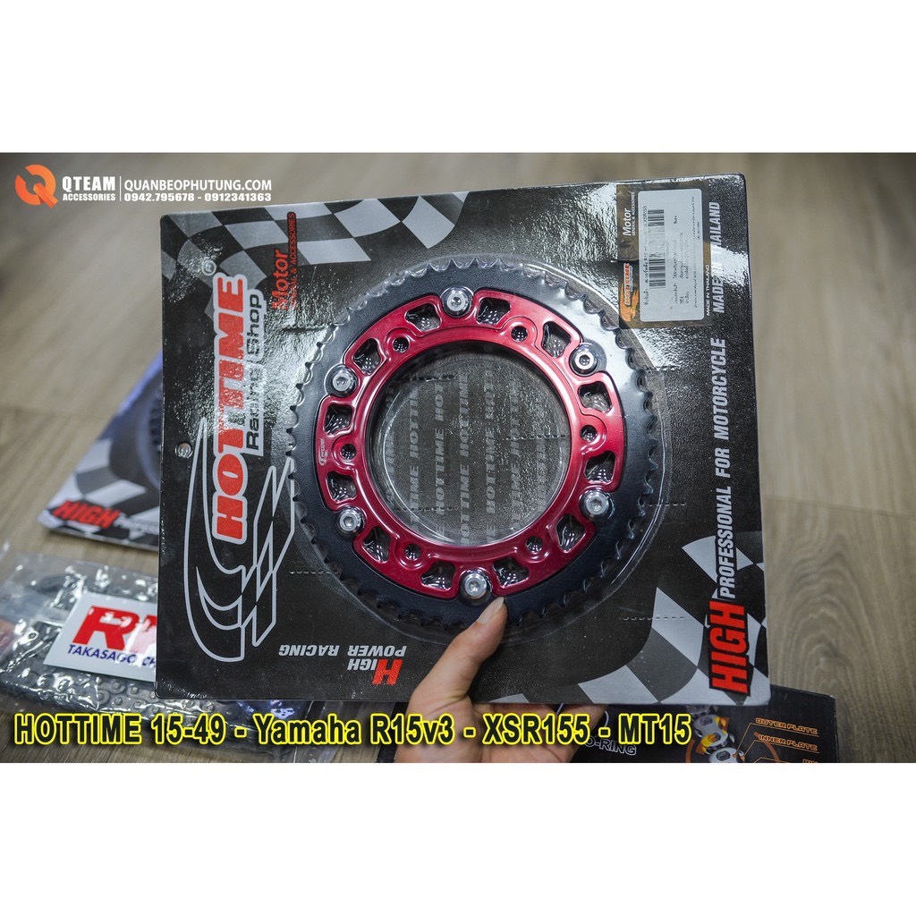 Nhông đĩa Hottime 15-49 cho Yamaha R15v3 / MT15 / XSR155 - xích RK chain ELO 132L