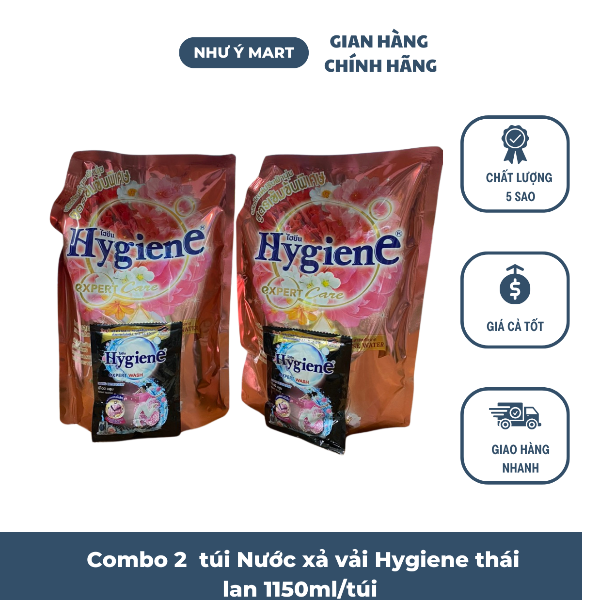 Combo 2 túi nước xả vải hygiene thái lan màu cam hồng 1150ml/túi