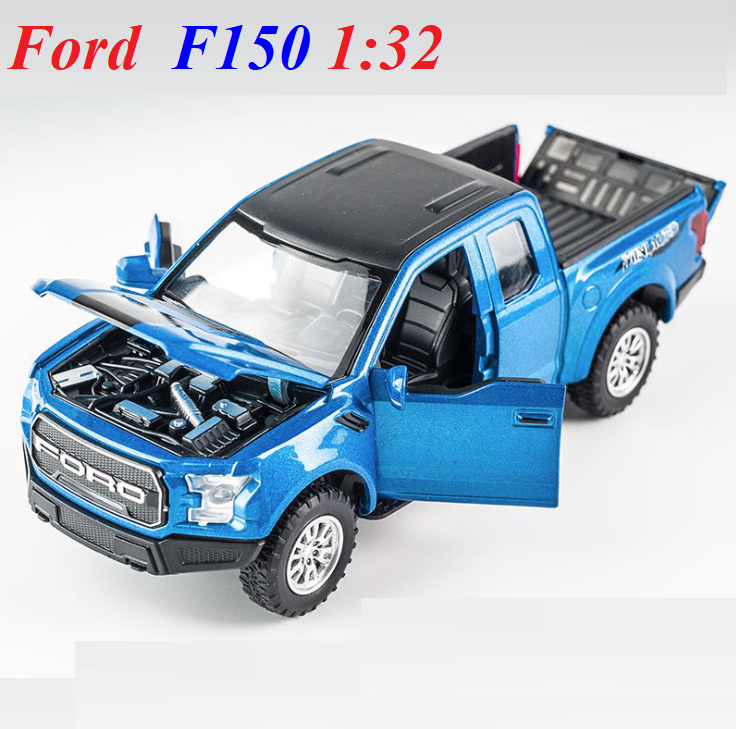 Mô hình xe Ford F150 Raptor offroad tỉ lệ 1:32 bằng sắt mở các cửa có âm thanh và đèn xe đồ chơi trẻ em