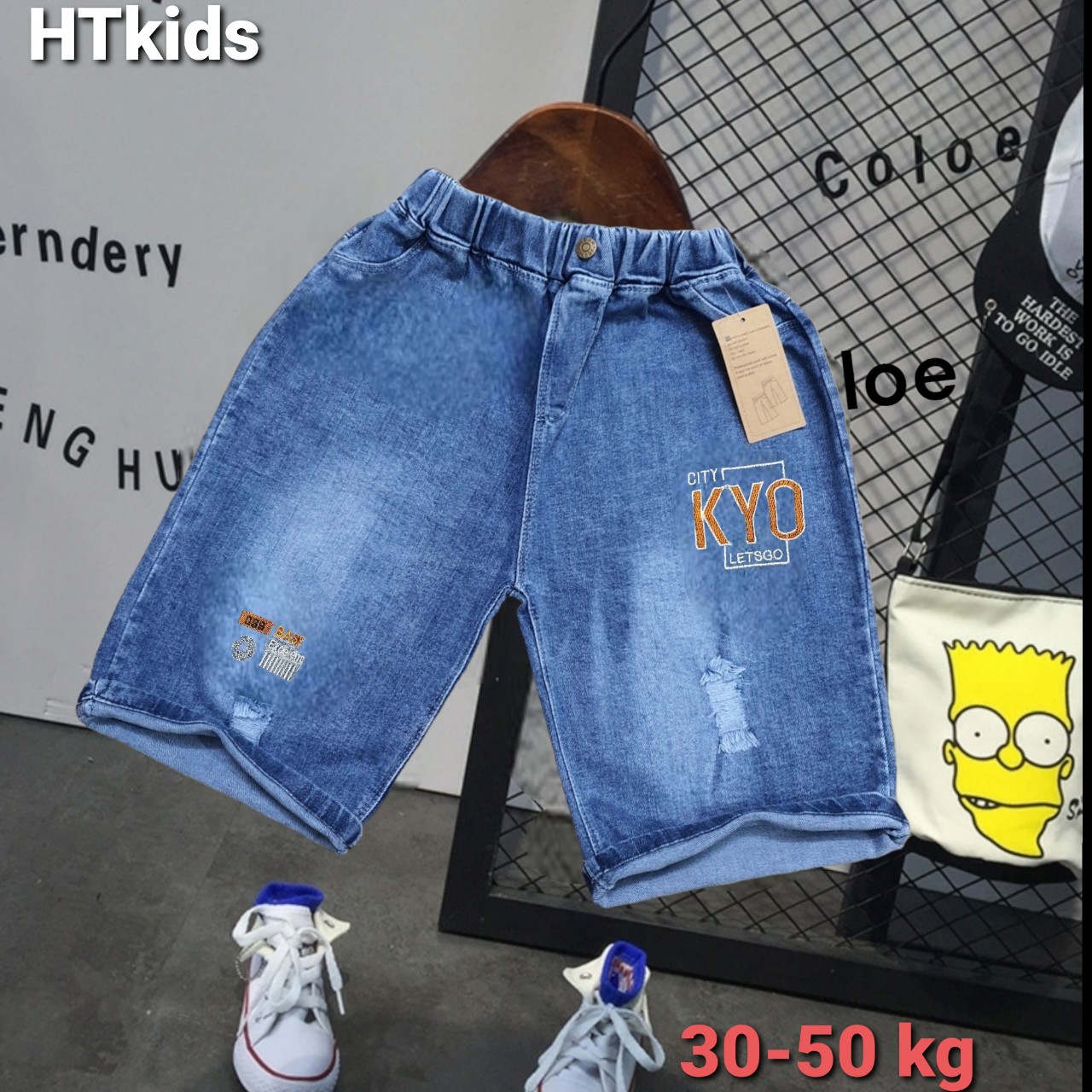 Quần jeans  lửng ,ngố bé trai  cá tính 30-35KG,quần bò chất mềm co giãn