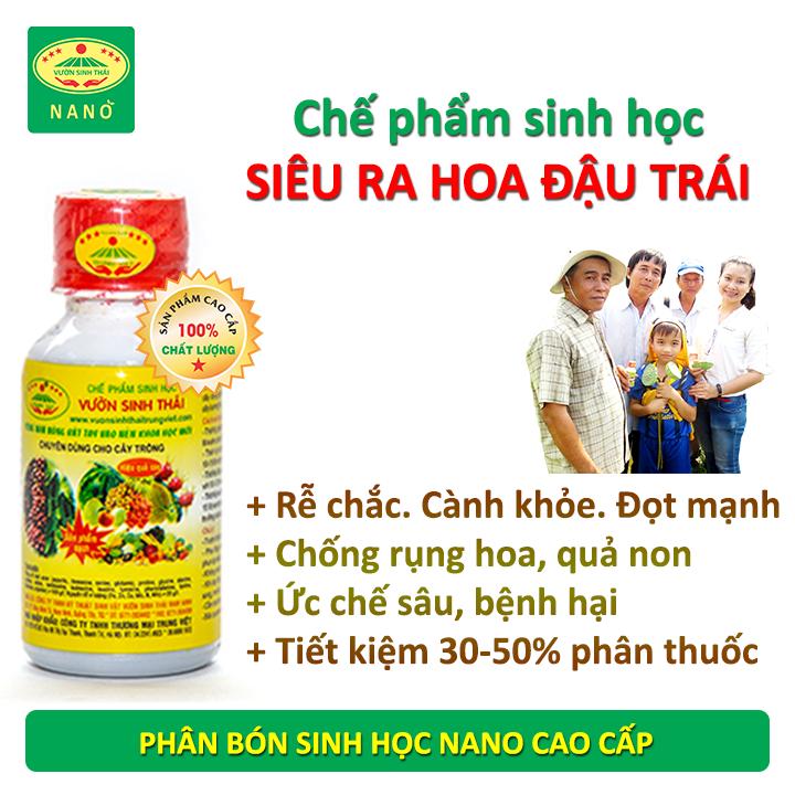 Chế phẩm sinh học Vườn Sinh Thái dùng cho cây trồng. Phân bón sinh học siêu NANO. Giúp rễ khỏe, cành chắc, đọt mạnh, ra hoa đậu quả nhiều. Chống rụng hoa rụng trái non. Ức chế sâu, bệnh gây hại