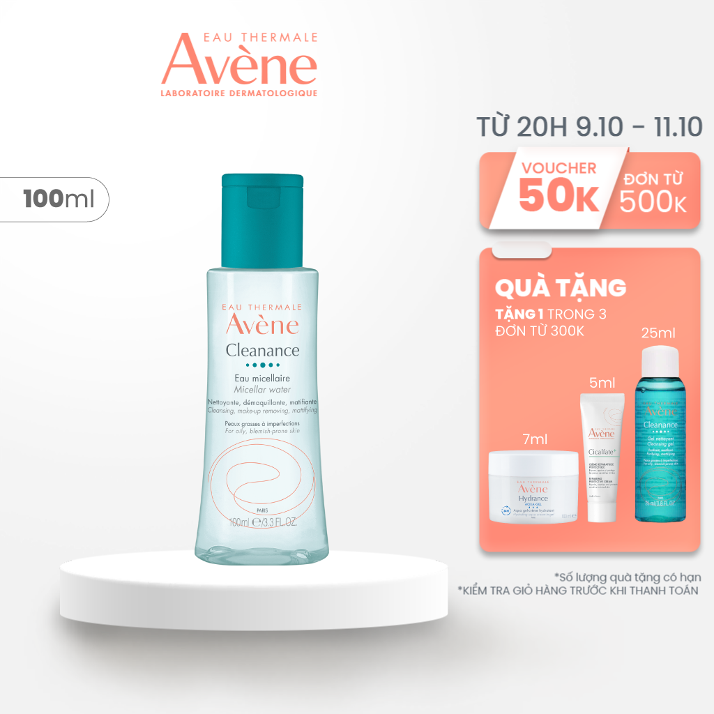 Date 4.2026 Nước tẩy trang cho da dầu mụn Eau Thermale Avène CLEANANCE Micellar Water làm sạch bụi bẩn bã nhờn lớp trang điểm 100ml