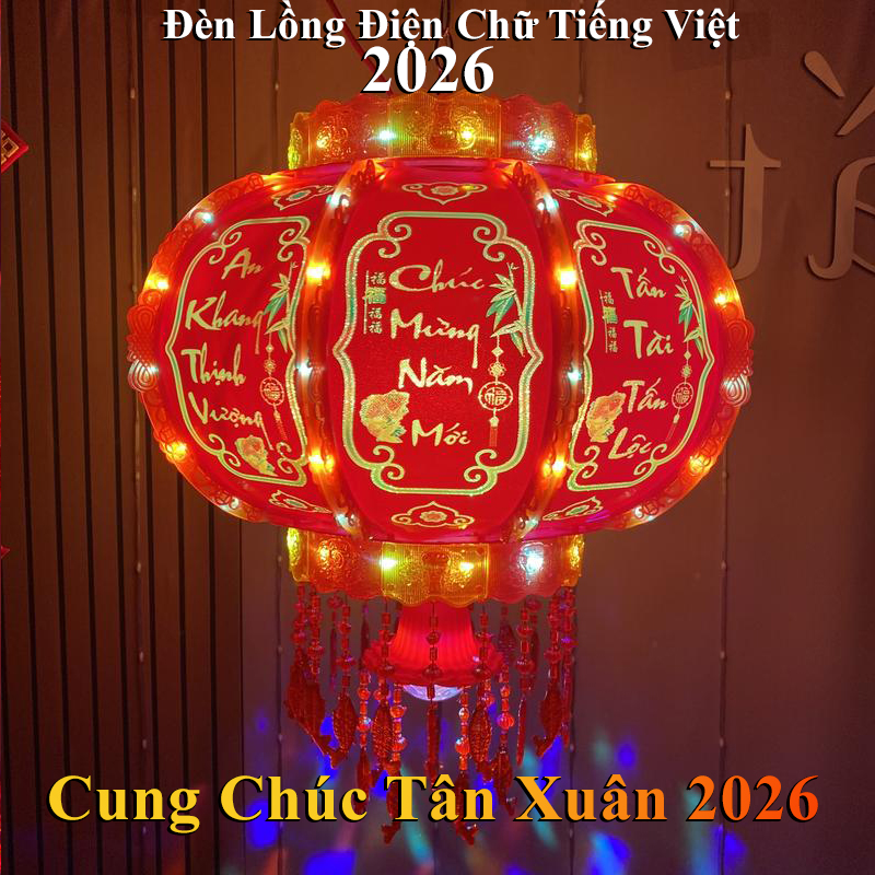  Đèn lồng điện led nháy loại to xoay 360 độ treo Tết chữ Tiếng Việt họa tiết may mắn  chúc mừng năm mới  Lồng đèn treo tết 2026 