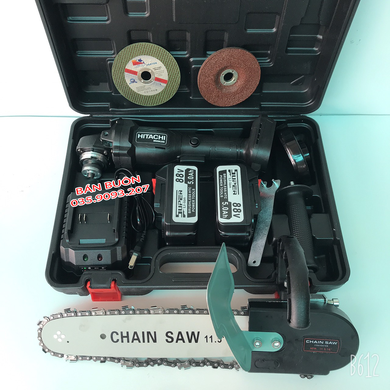 Máy mài pin Hitachi 88v, 2 PIN 15000mAh, KHÔNG CHỔI THAN, 100% DÂY ĐỒNG, TẶNG LƯỠI CƯA GỖ, 1 ĐÁ MÀI VÀ CẮT