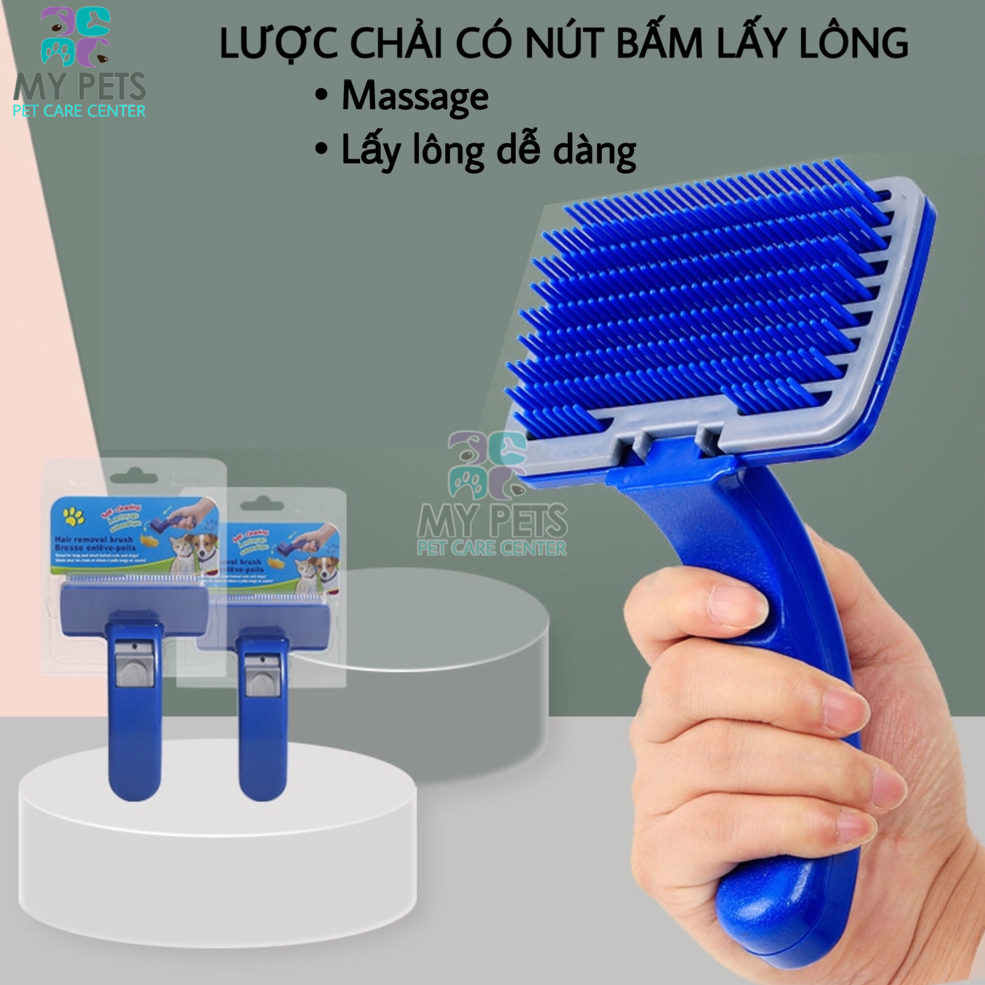 Lược chải lông cho chó mèo, có nút gỡ lông thông minh loại bỏ lông rụng- 2 Size lựa chọn