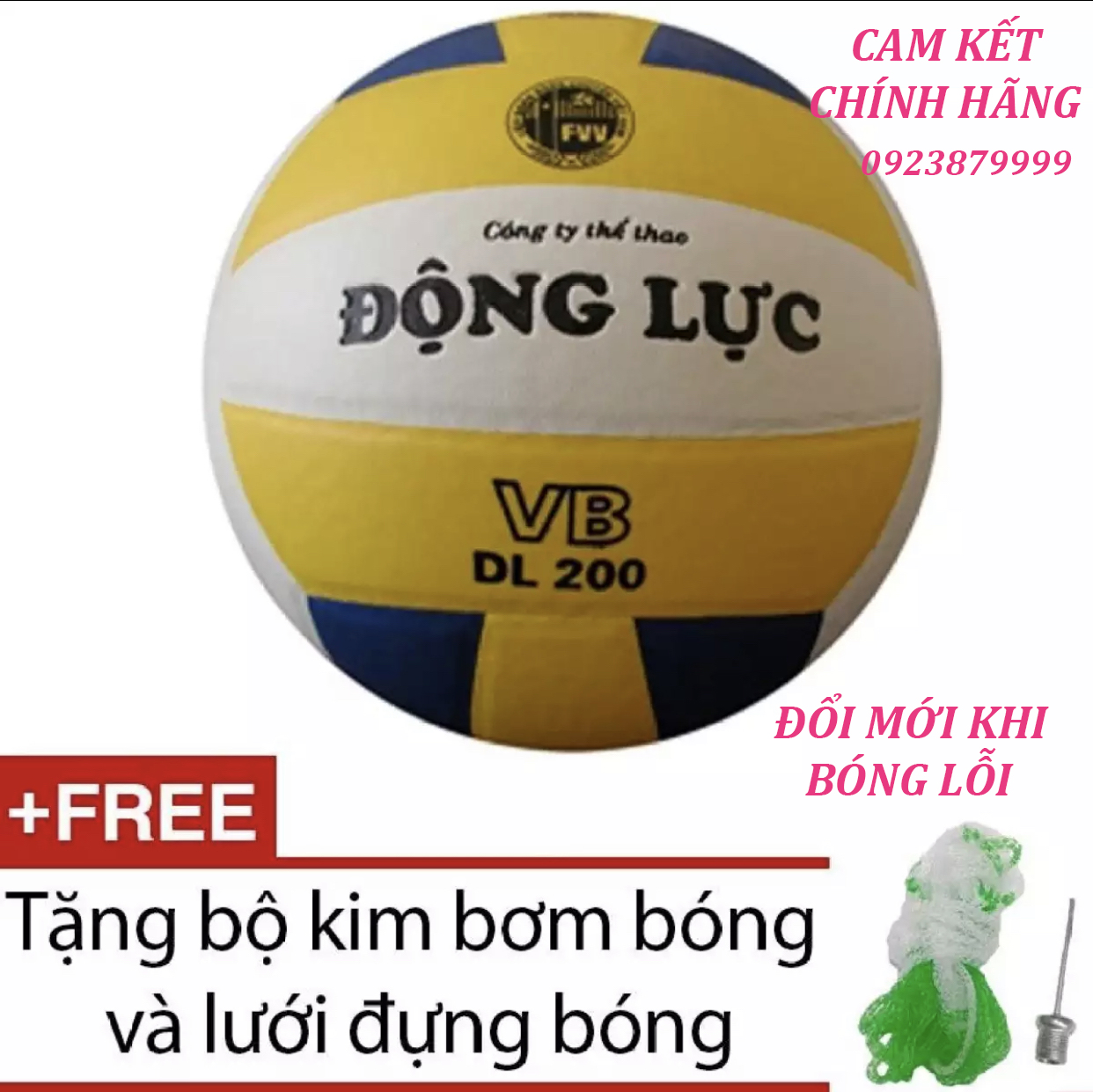 Quả bóng chuyền Động Lực 3 màu DL200 + Tặng bộ kim bơm bóng và lưới đựng bóng