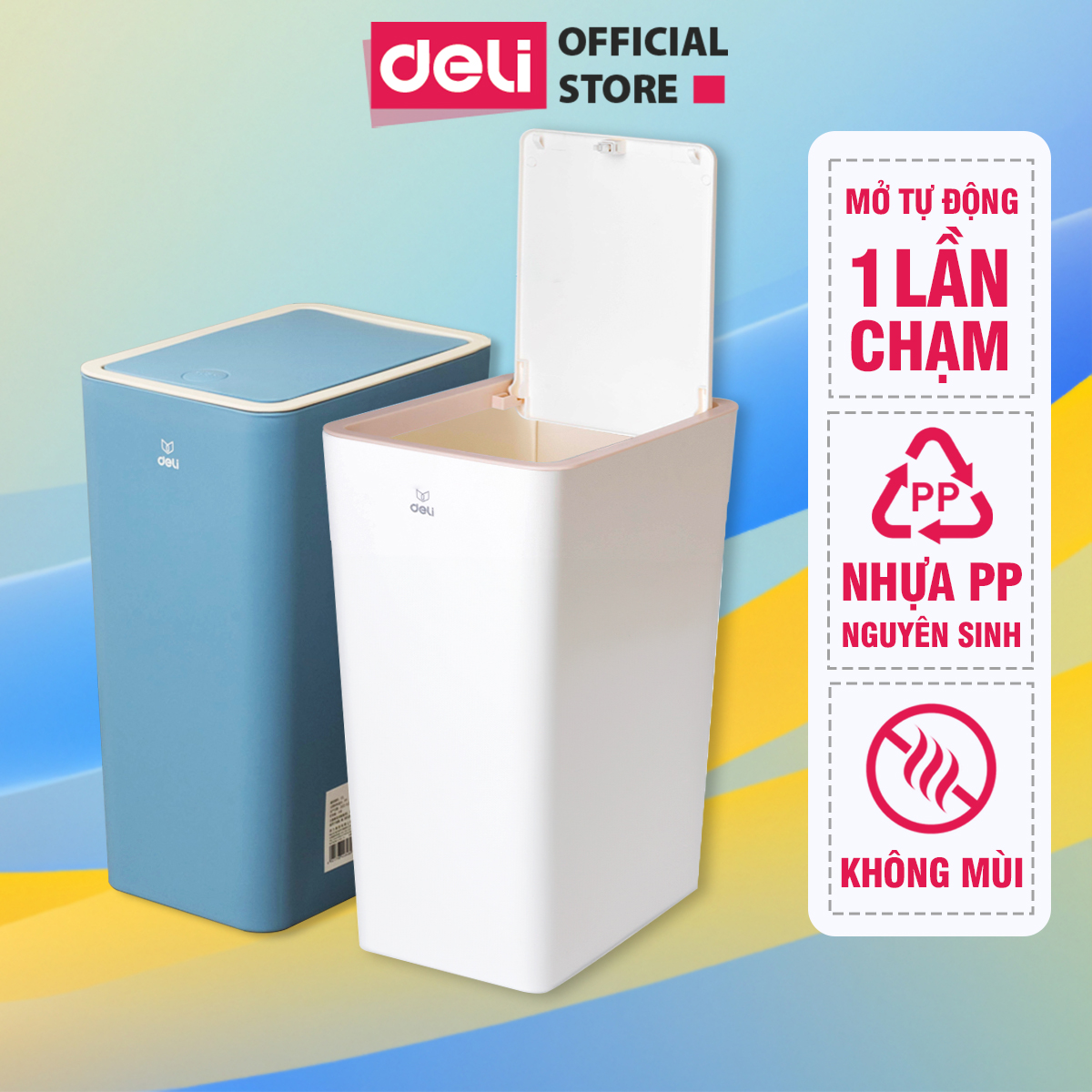 Thùng Rác Nắp Bật Nhấn Nút Tiết Kiệm không gian nhựa PP nguyên sinh hạn chế mùi hôi kháng khuẩn sọt rác văn phòng