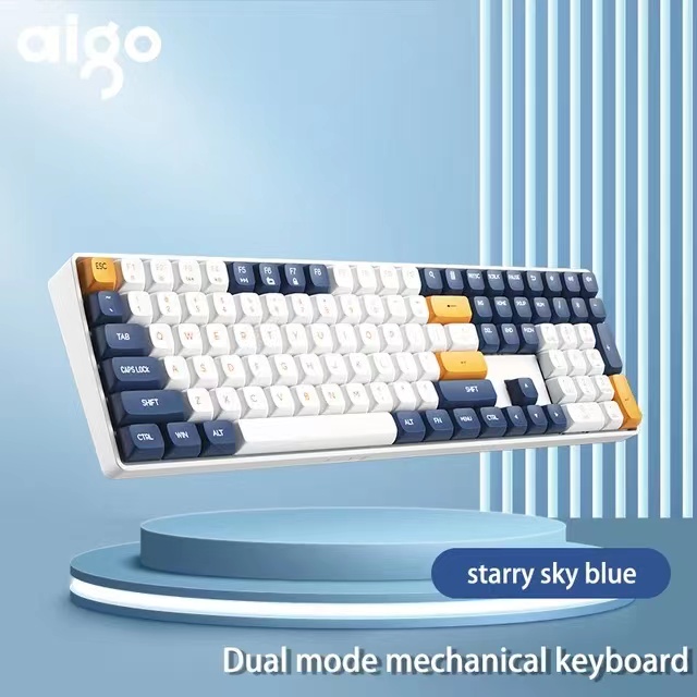 Aigo A108 Gaming Mechanical Keyboard 110 Key Swap 2.4G Wireless USB Typec Wired Yellow Switch Rechargeable Gamer Keyboard