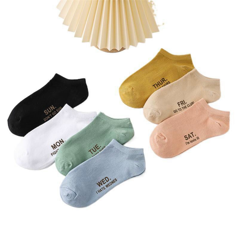 Combo 7 đôi tất tuần nữ thời trang - tất nữ cổ ngắn sét 7 đôi đủ màu sắc dễ thương