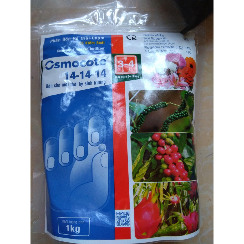 Phân vàng Osmocote 14-14-14 tan chậm 1kg dùng hoa lan, hồng