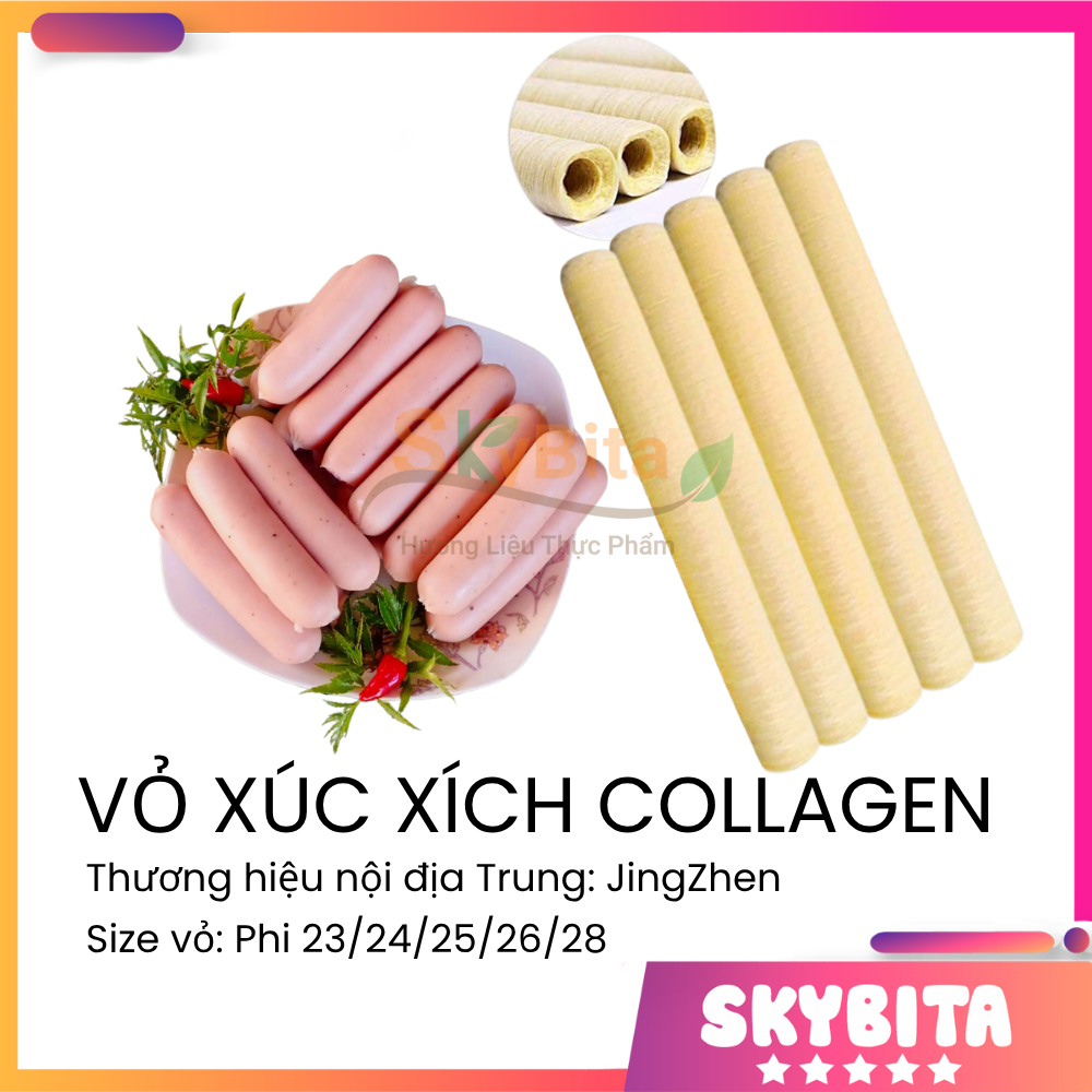 COMBO 5-10 cuộn vỏ collagen làm lạp xưởng vỏ xúc xích collagen với dộ dai và chịu nhiệt tốt size vỏ phi 23 24 25 26 28