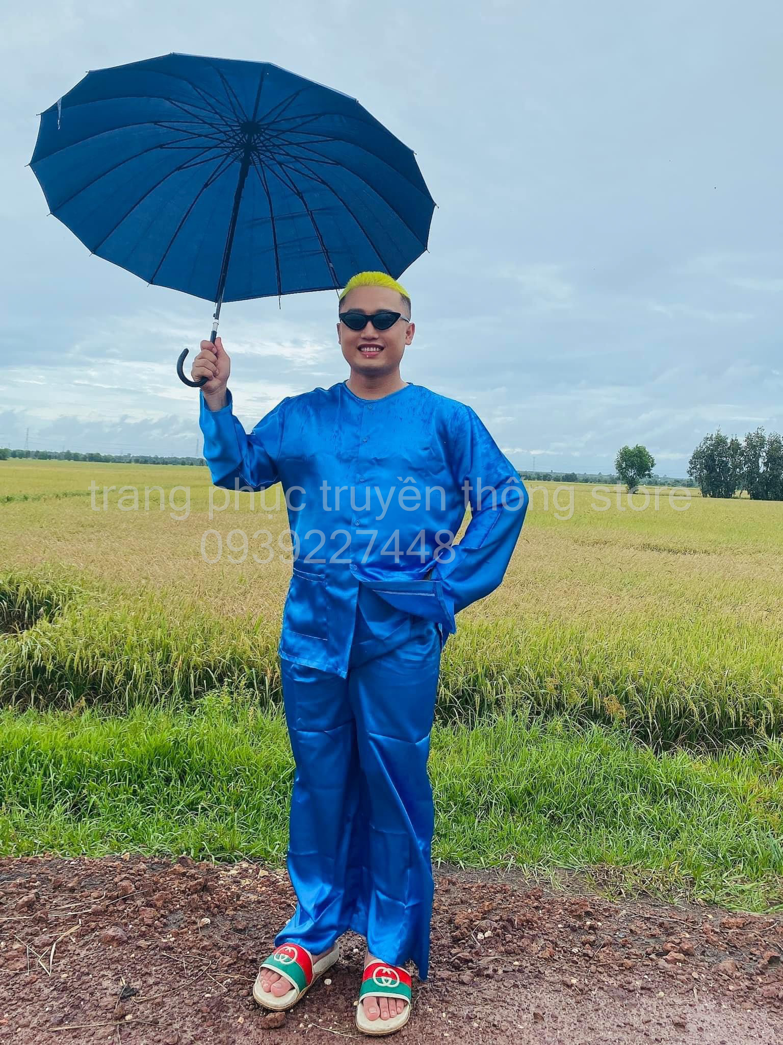 Bộ bà ba nam phi bóng xanh truyền thống